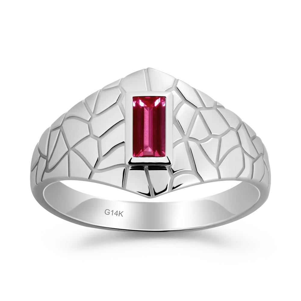 Baguette Ruby Ring with Cracked Texture - LUO Jewelry #metal_14k white gold