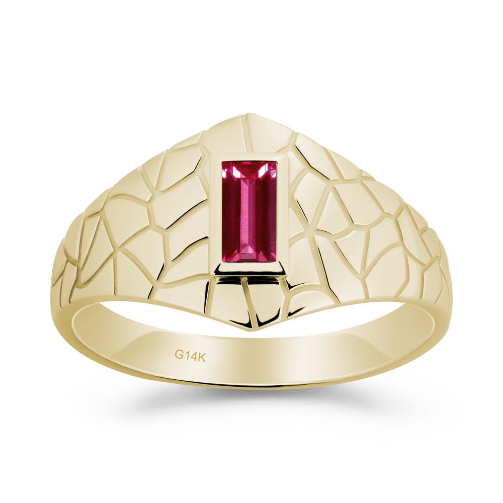 Baguette Ruby Ring with Cracked Texture - LUO Jewelry #metal_14k yellow gold