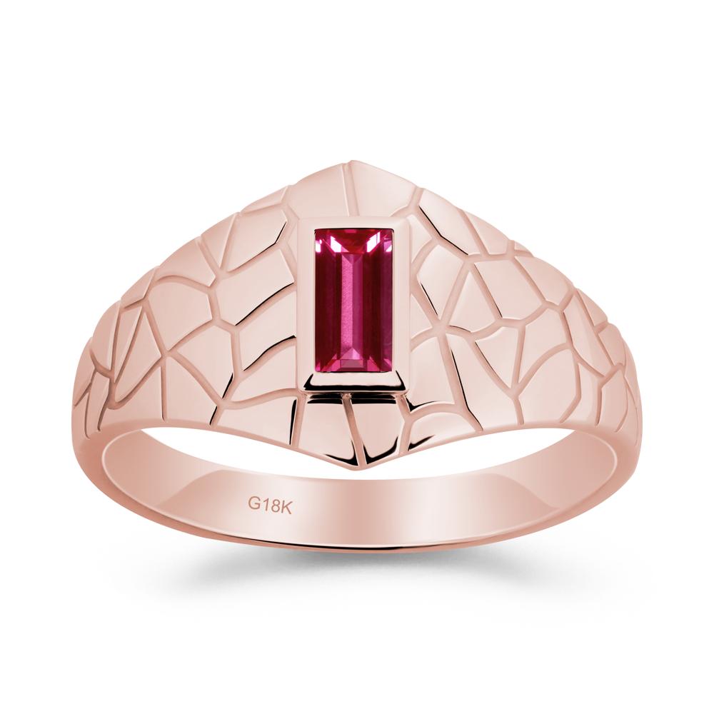 Baguette Ruby Ring with Cracked Texture - LUO Jewelry #metal_18k rose gold