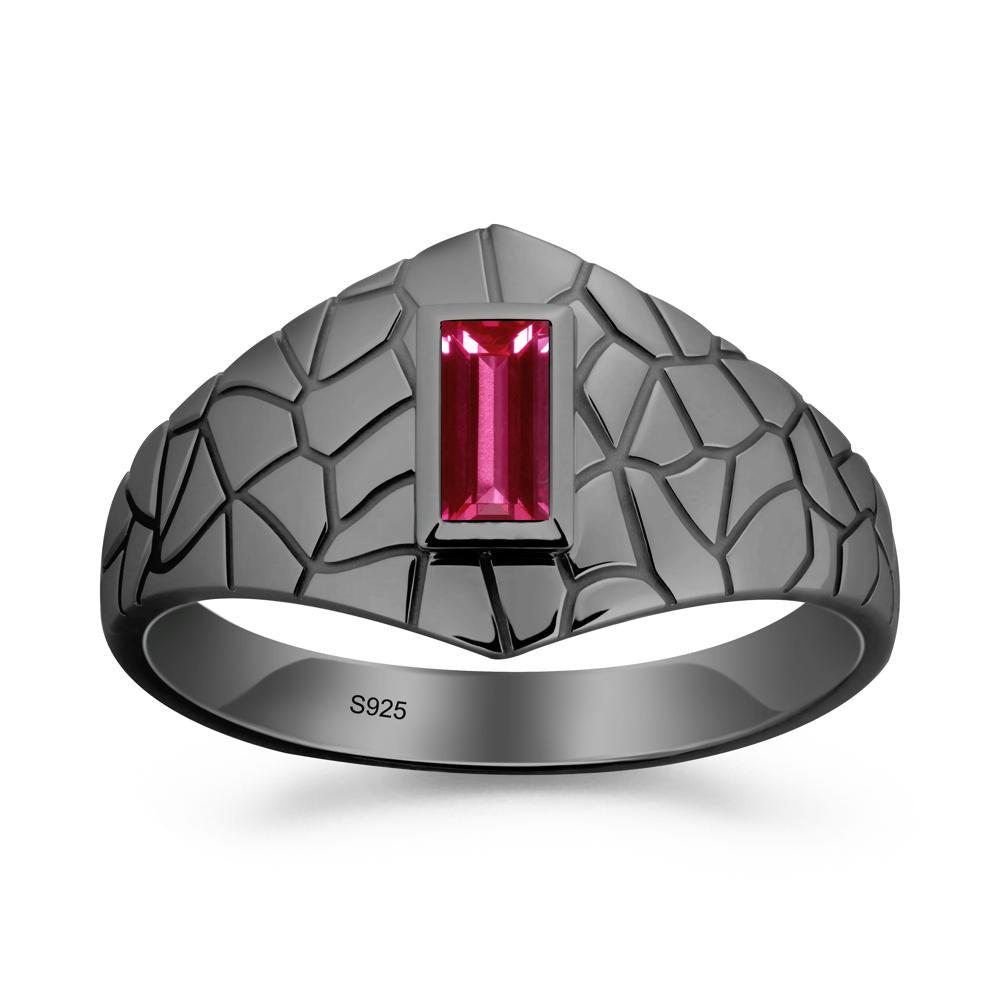 Baguette Ruby Ring with Cracked Texture - LUO Jewelry #metal_black finish sterling silver