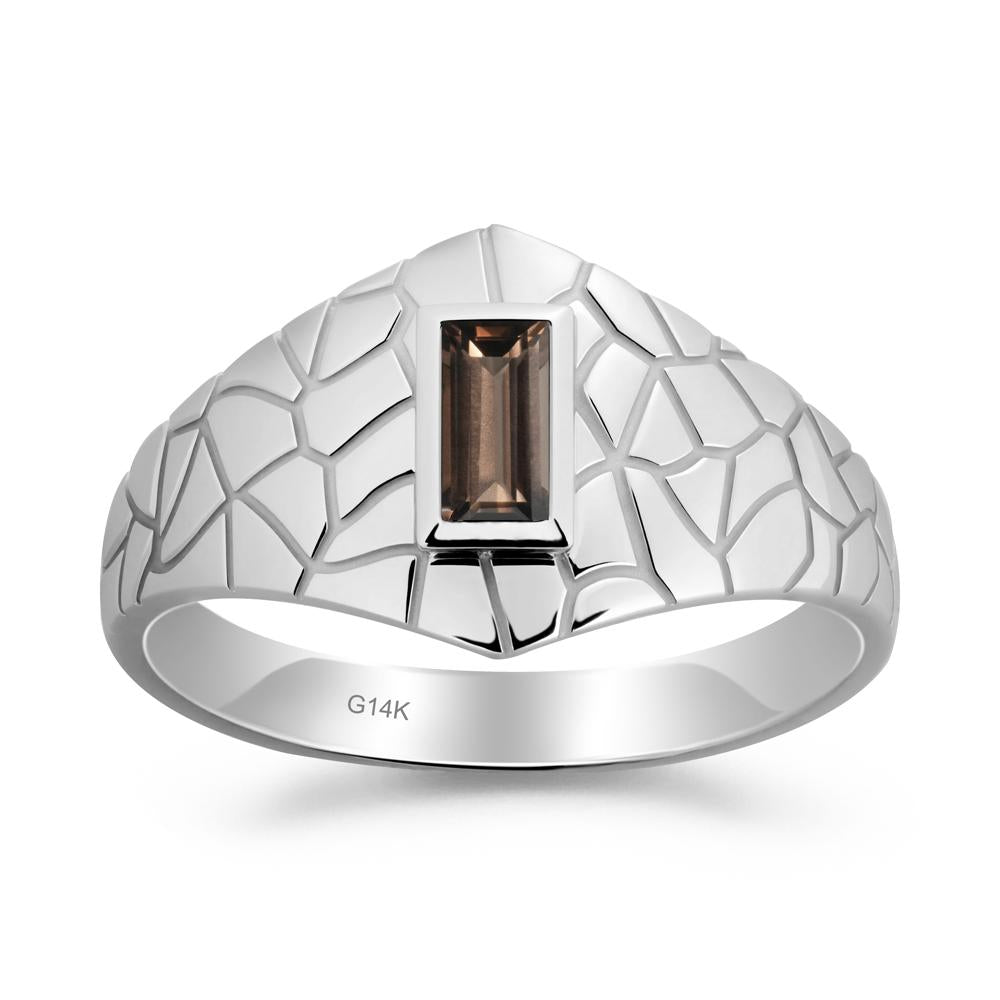 Baguette Smoky Quartz Ring with Cracked Texture - LUO Jewelry #metal_14k white gold