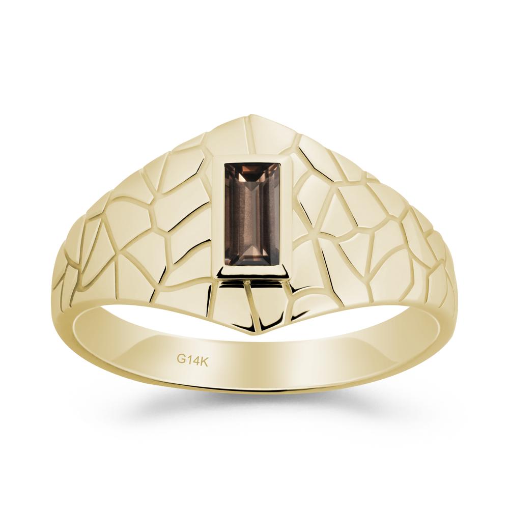 Baguette Smoky Quartz Ring with Cracked Texture - LUO Jewelry #metal_14k yellow gold