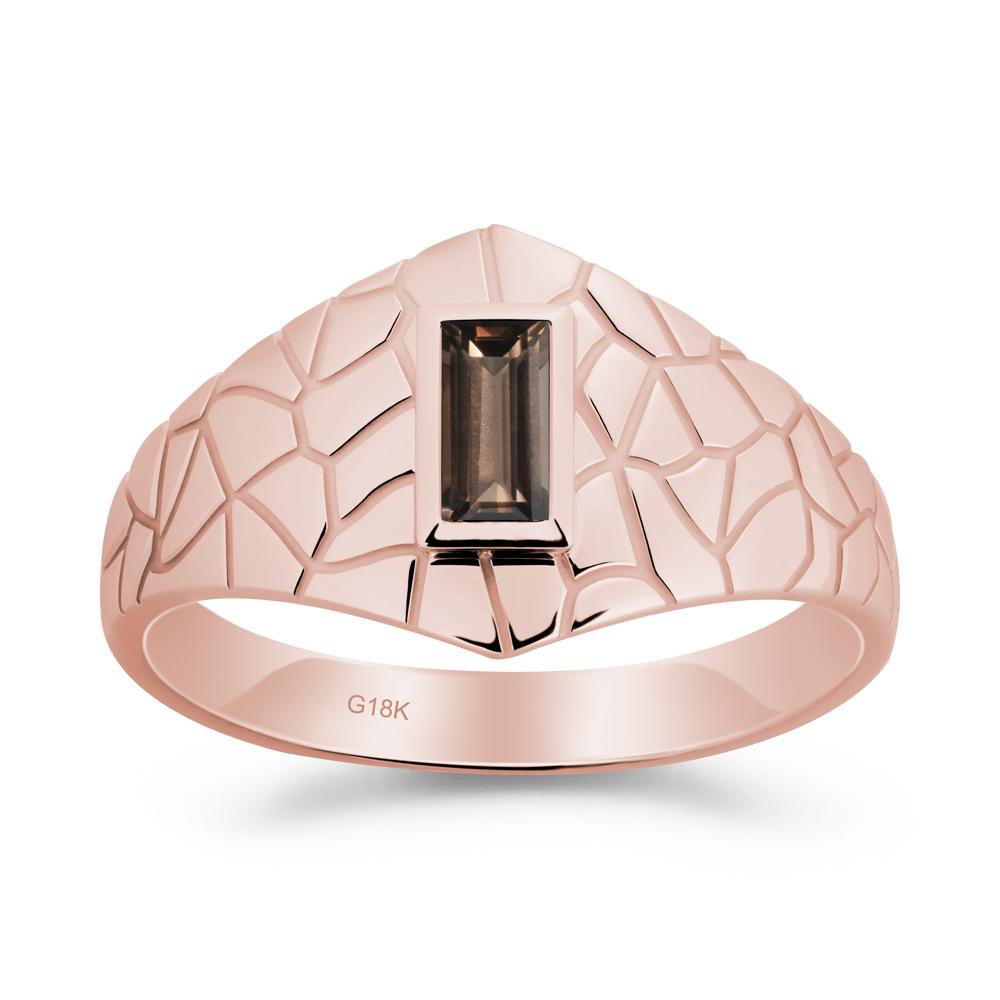 Baguette Smoky Quartz Ring with Cracked Texture - LUO Jewelry #metal_18k rose gold