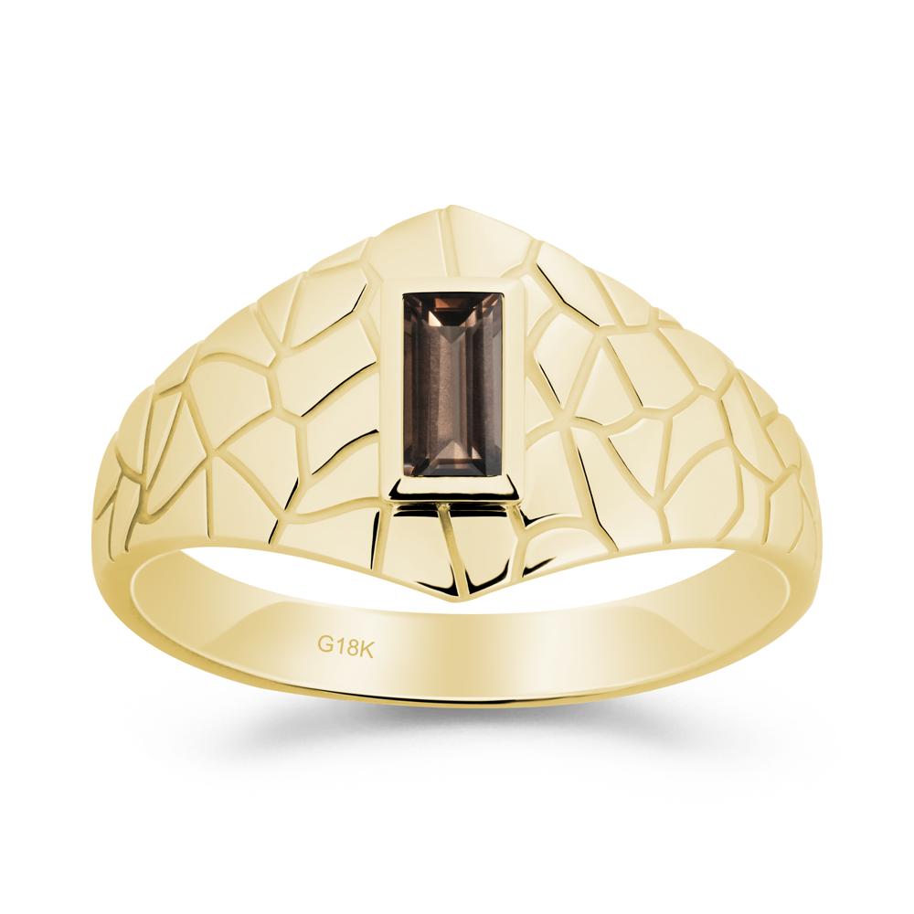 Baguette Smoky Quartz Ring with Cracked Texture - LUO Jewelry #metal_18k yellow gold