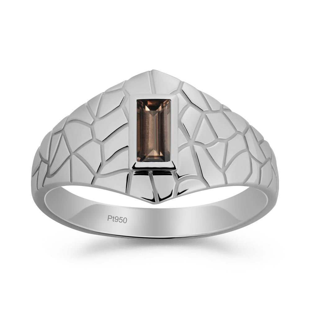 Baguette Smoky Quartz Ring with Cracked Texture - LUO Jewelry #metal_platinum