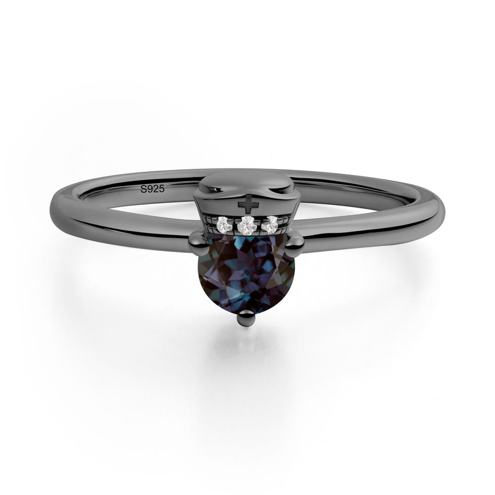 Cap Inspired Round Alexandrite Ring - LUO Jewelry #metal_black finish sterling silver