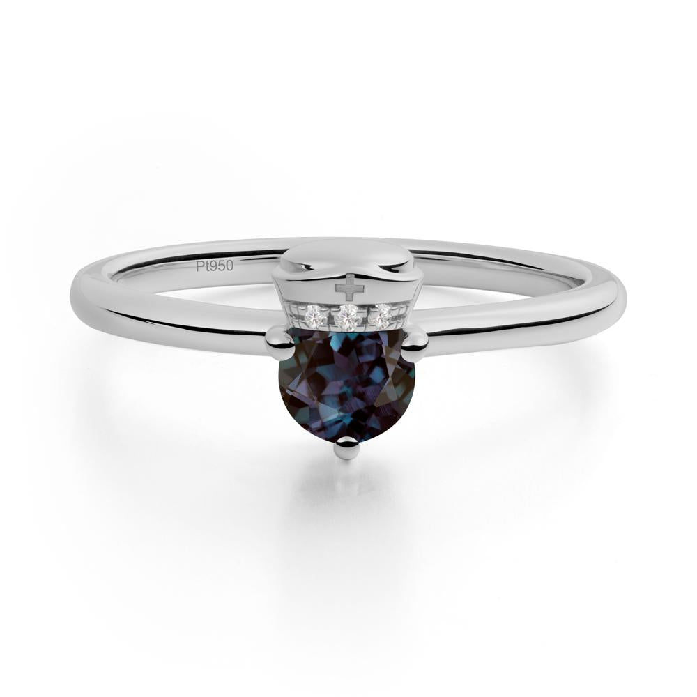 Cap Inspired Round Alexandrite Ring - LUO Jewelry #metal_platinum