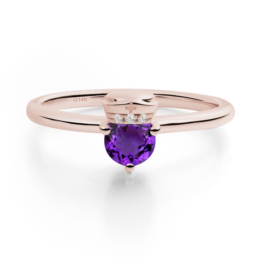 Cap Inspired Round Amethyst Ring - LUO Jewelry #metal_14k rose gold