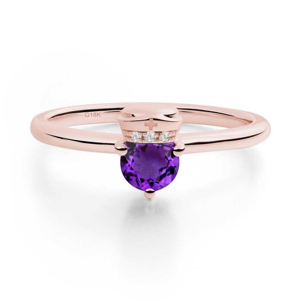 Cap Inspired Round Amethyst Ring - LUO Jewelry #metal_18k rose gold