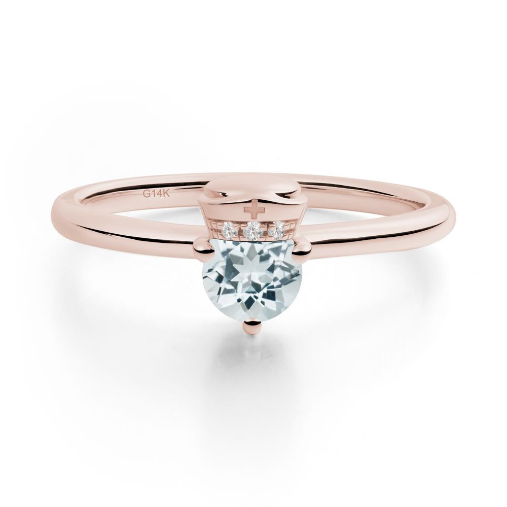 Nurse Cap Inspired Aquamarine Ring - LUO Jewelry #metal_14k rose gold