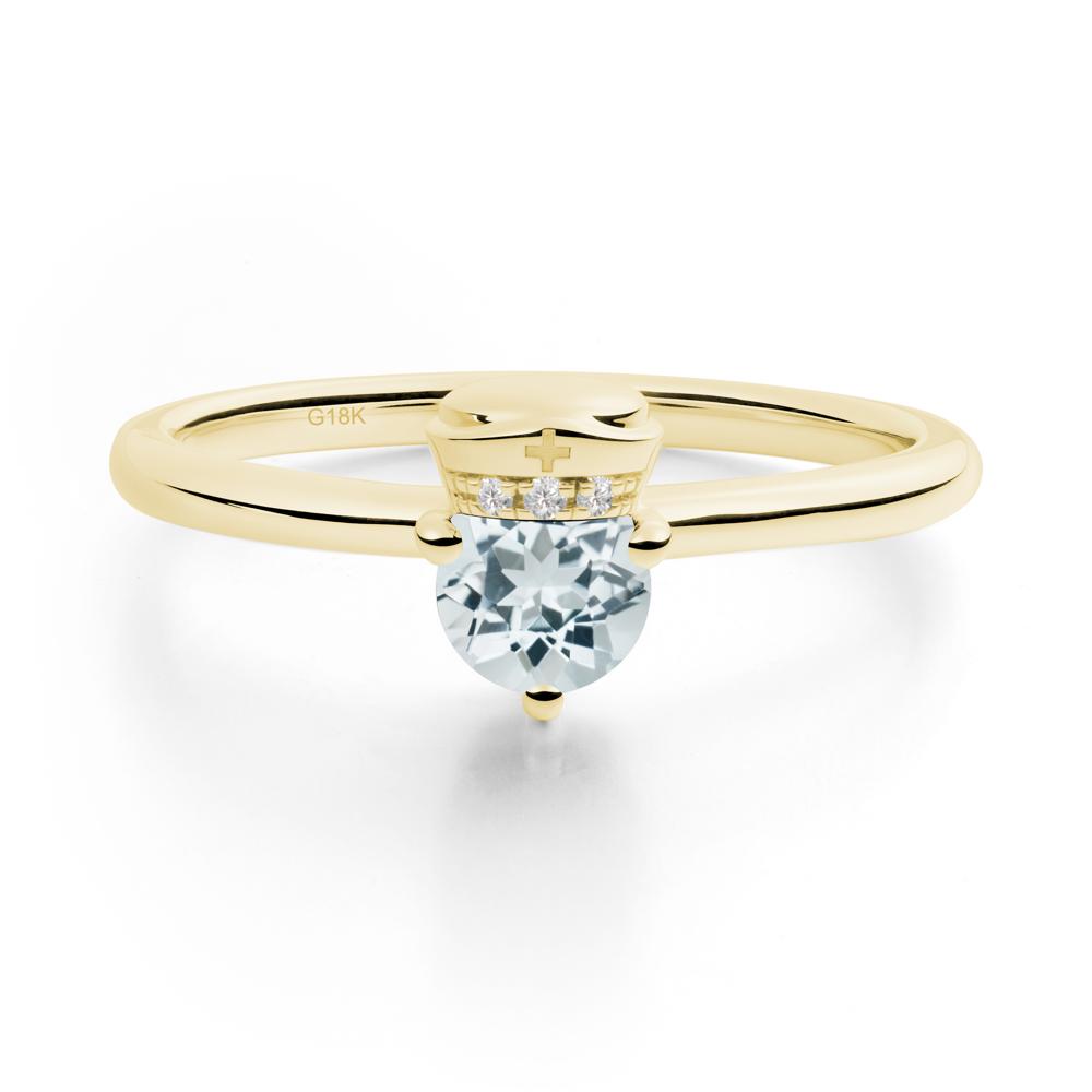 Nurse Cap Inspired Aquamarine Ring - LUO Jewelry #metal_18k yellow gold