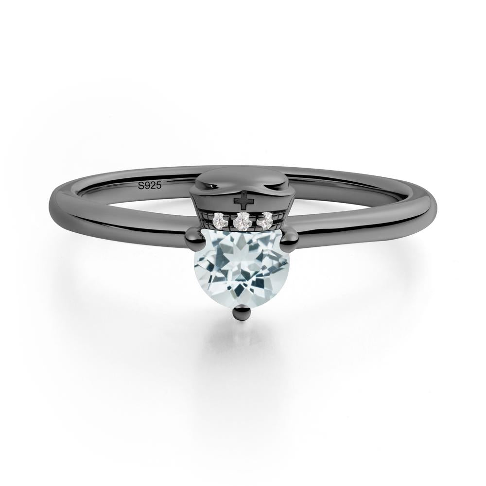 Nurse Cap Inspired Aquamarine Ring - LUO Jewelry #metal_black finish sterling silver