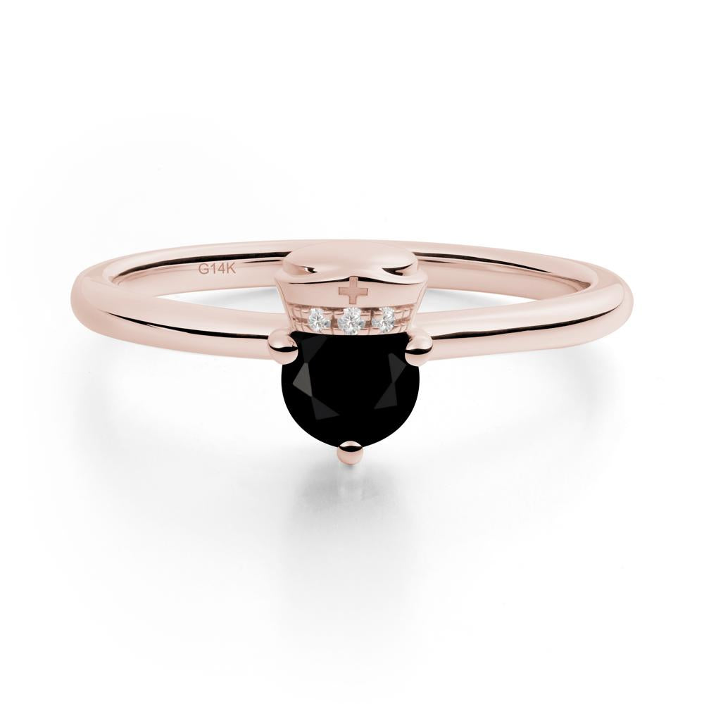 Nurse Cap Inspired Black Spinel Ring - LUO Jewelry #metal_14k rose gold