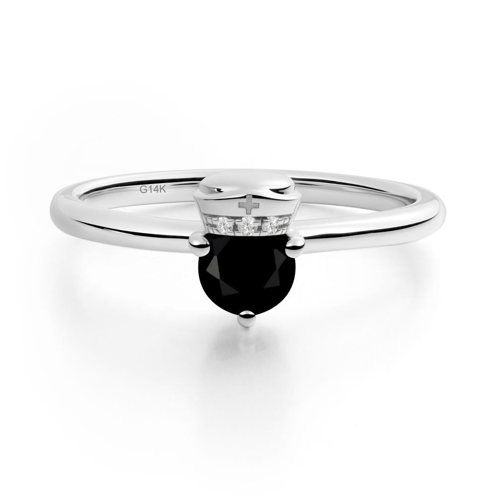 Nurse Cap Inspired Black Spinel Ring - LUO Jewelry #metal_14k white gold