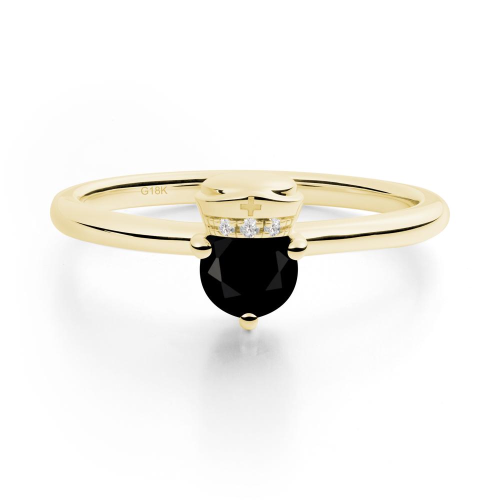 Nurse Cap Inspired Black Spinel Ring - LUO Jewelry #metal_18k yellow gold
