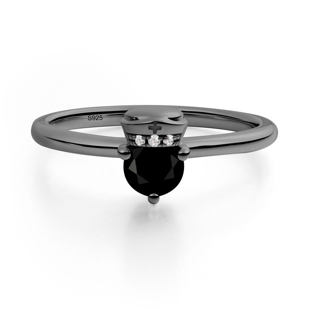 Nurse Cap Inspired Black Spinel Ring - LUO Jewelry #metal_black finish sterling silver
