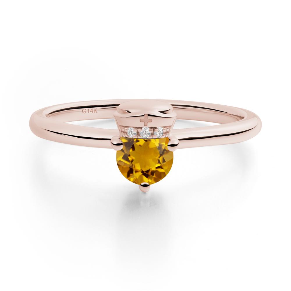 Cap Inspired Round Citrine Ring - LUO Jewelry #metal_14k rose gold