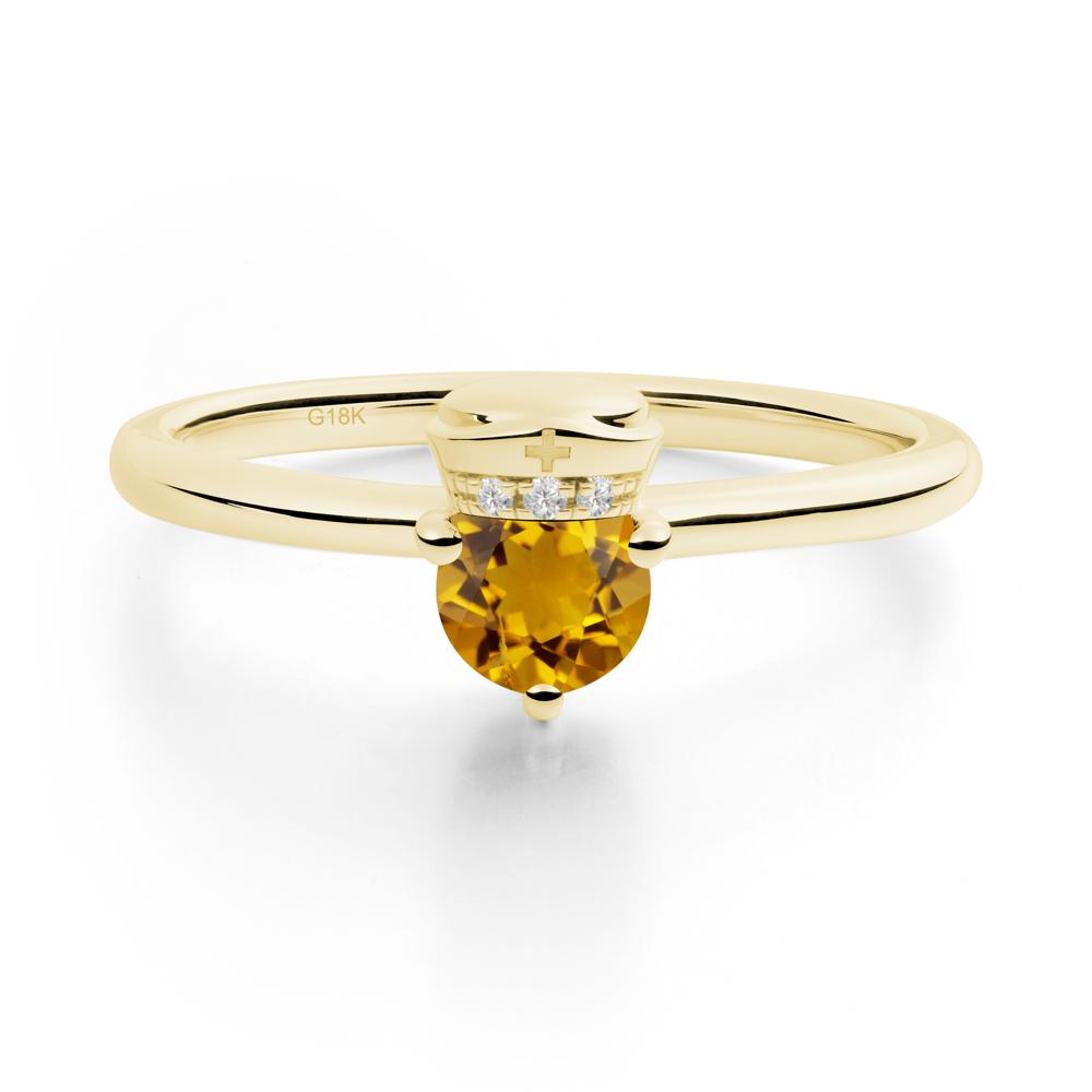 Cap Inspired Round Citrine Ring - LUO Jewelry #metal_18k yellow gold