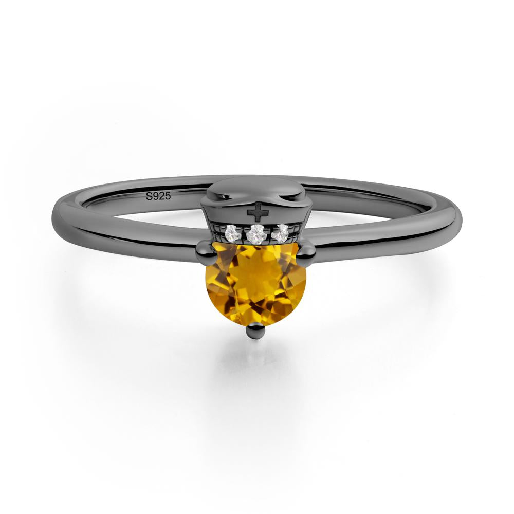 Cap Inspired Round Citrine Ring - LUO Jewelry #metal_black finish sterling silver