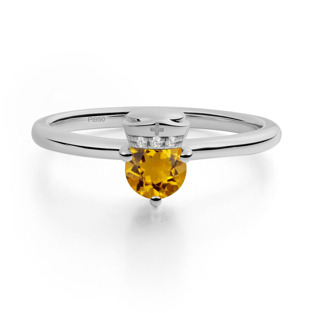 Cap Inspired Round Citrine Ring - LUO Jewelry #metal_platinum