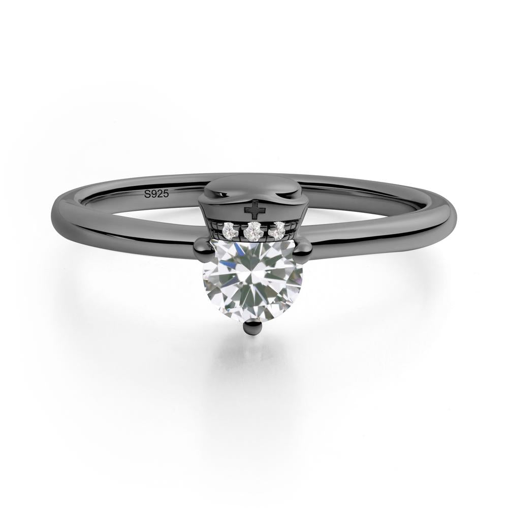 Nurse Cap Inspired Cubic Zirconia Ring - LUO Jewelry #metal_black finish sterling silver