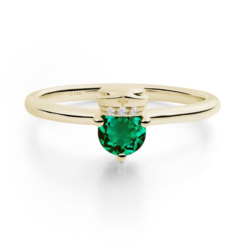 Cap Inspired Round Emerald Ring - LUO Jewelry #metal_14k yellow gold