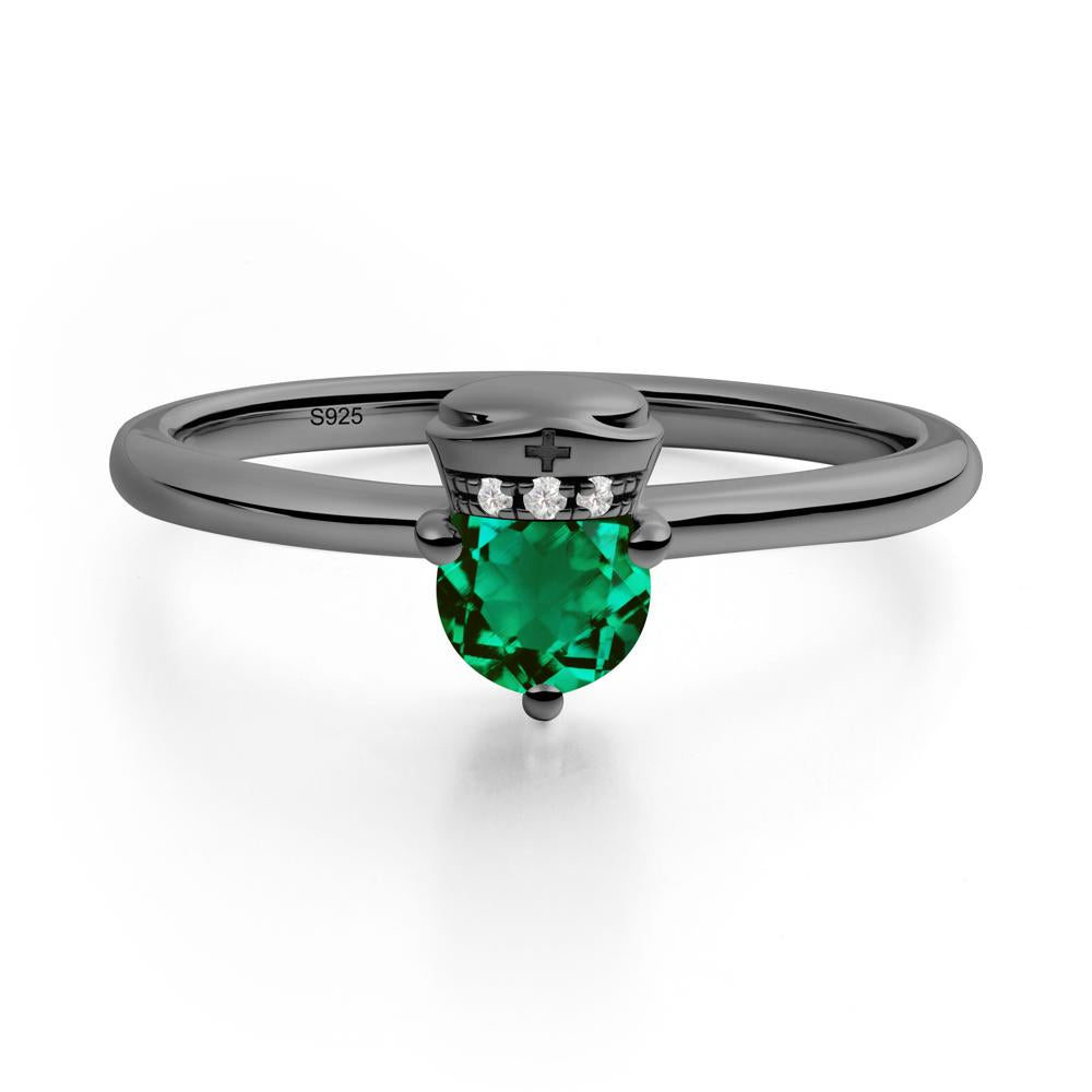 Cap Inspired Round Emerald Ring - LUO Jewelry #metal_black finish sterling silver