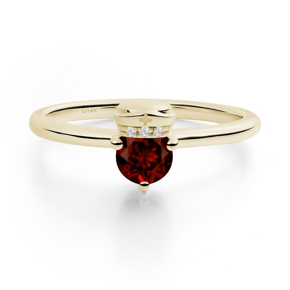 Nurse Cap Inspired Garnet Ring - LUO Jewelry #metal_14k yellow gold