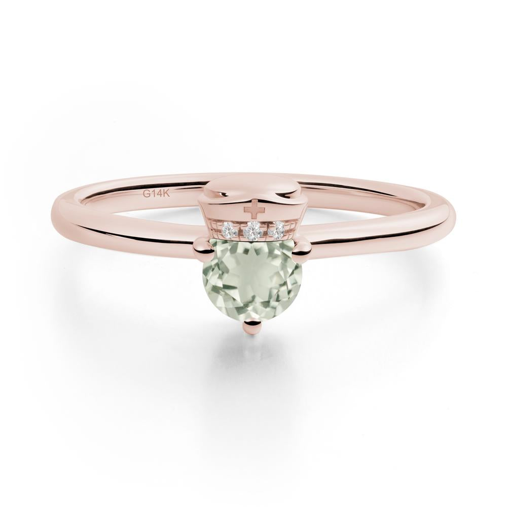 Cap Inspired Round Green Amethyst Ring - LUO Jewelry #metal_14k rose gold