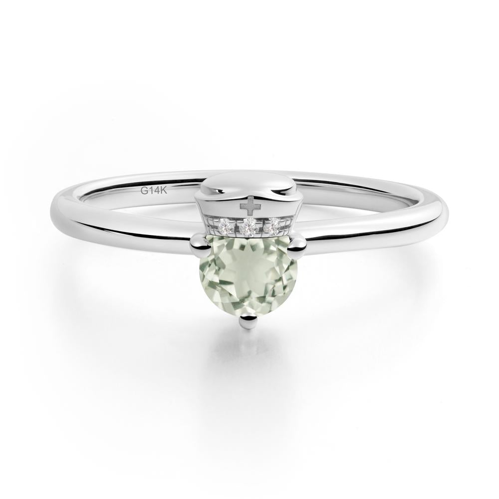 Cap Inspired Round Green Amethyst Ring - LUO Jewelry #metal_14k white gold