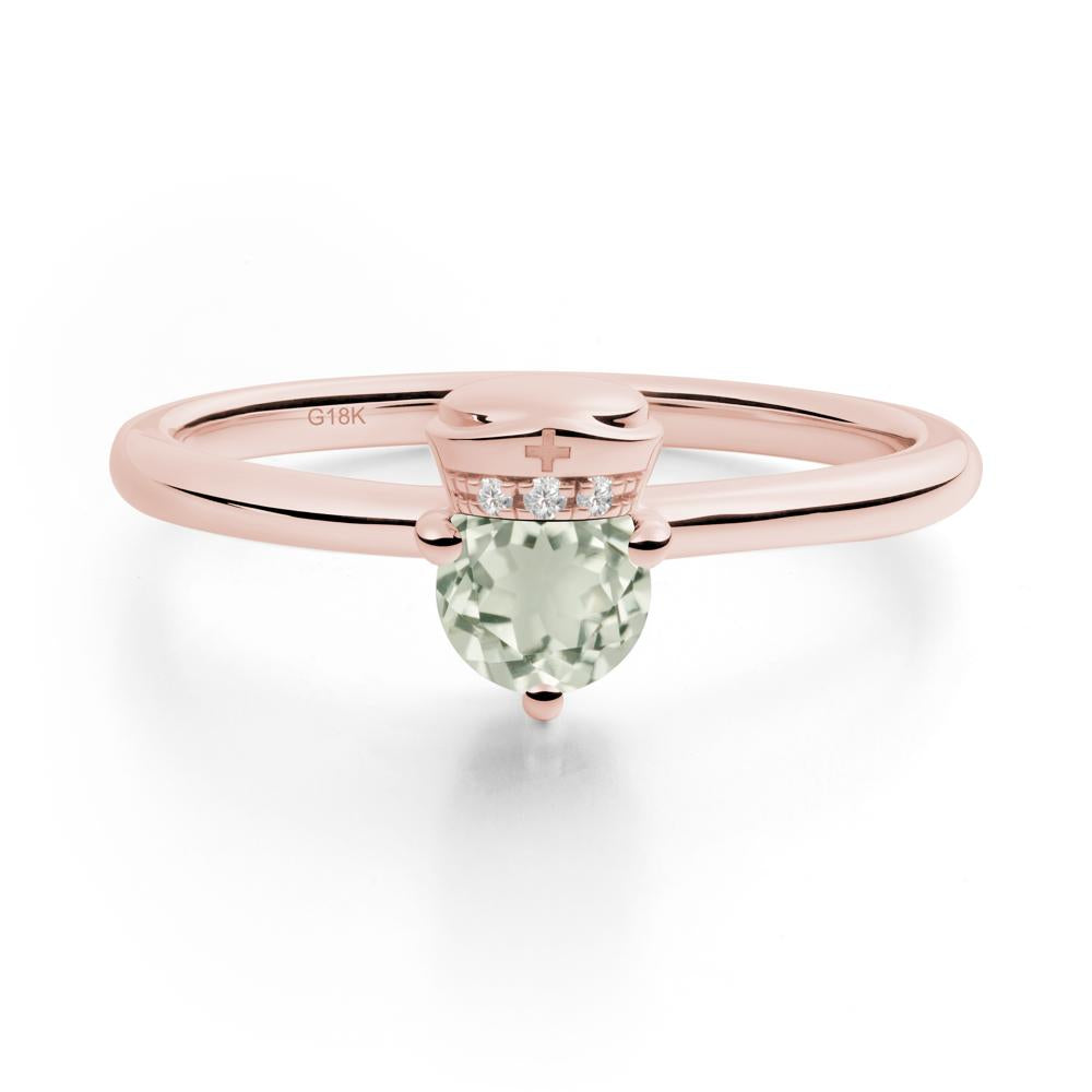 Cap Inspired Round Green Amethyst Ring - LUO Jewelry #metal_18k rose gold