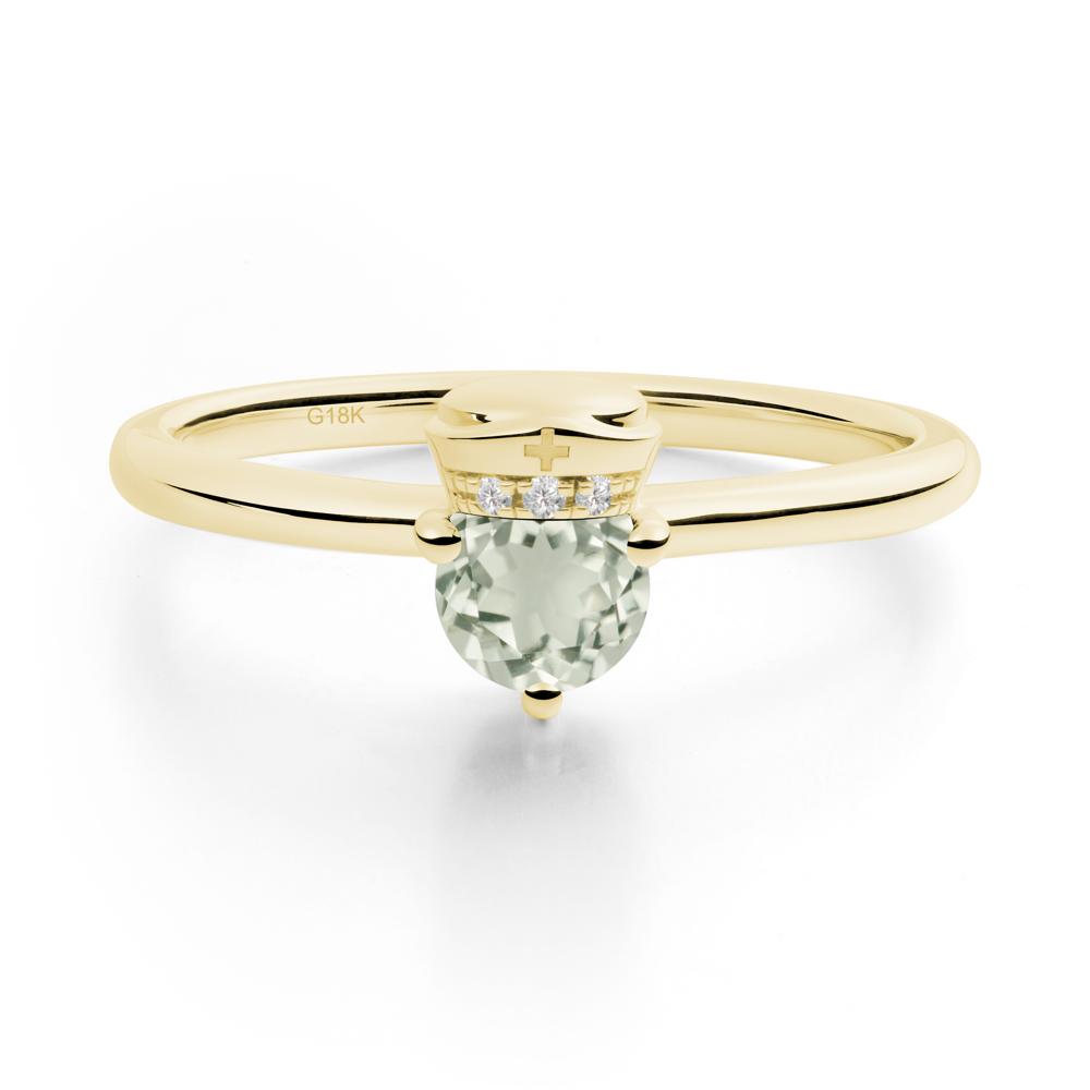 Cap Inspired Round Green Amethyst Ring - LUO Jewelry #metal_18k yellow gold