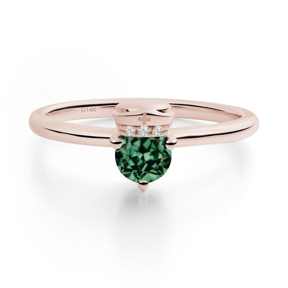 Cap Inspired Round Green Sapphire Ring - LUO Jewelry #metal_14k rose gold