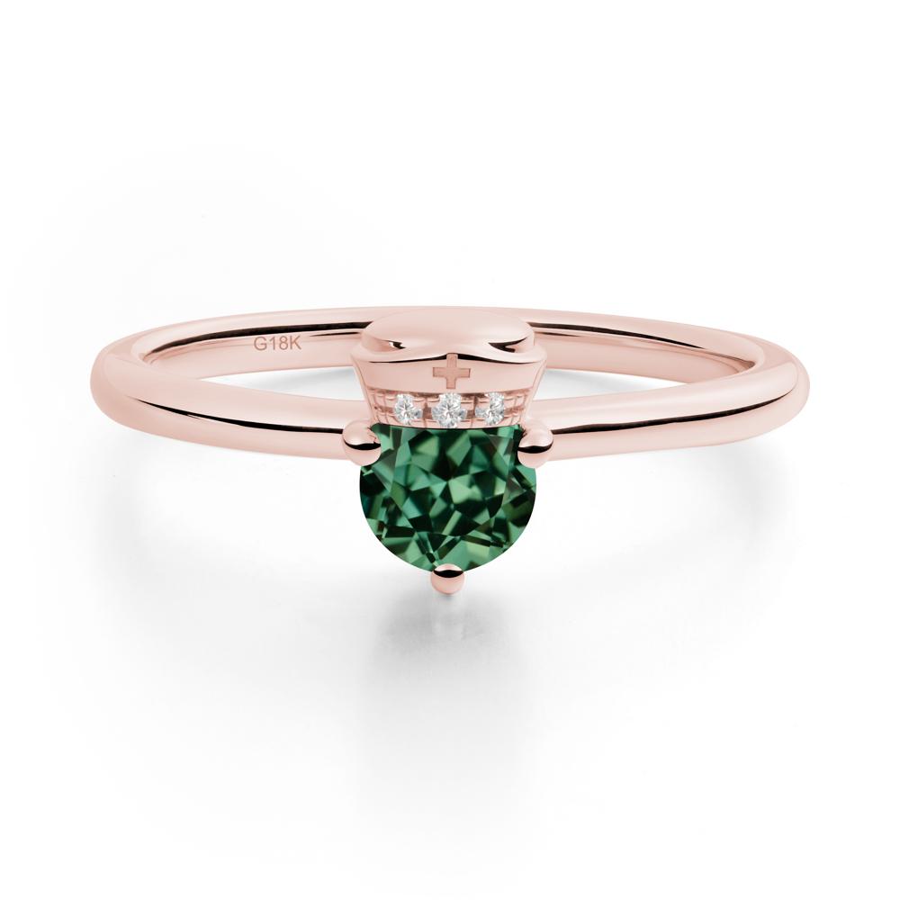 Cap Inspired Round Green Sapphire Ring - LUO Jewelry #metal_18k rose gold