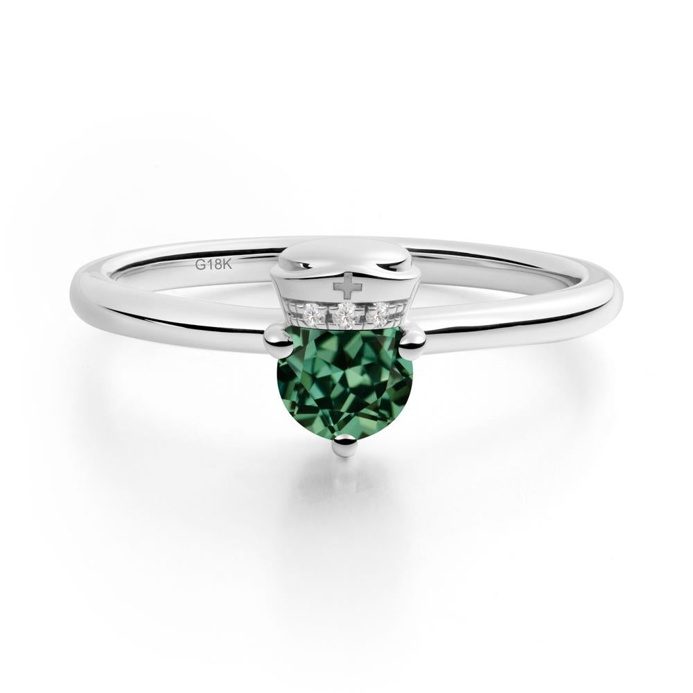 Cap Inspired Round Green Sapphire Ring - LUO Jewelry #metal_18k white gold