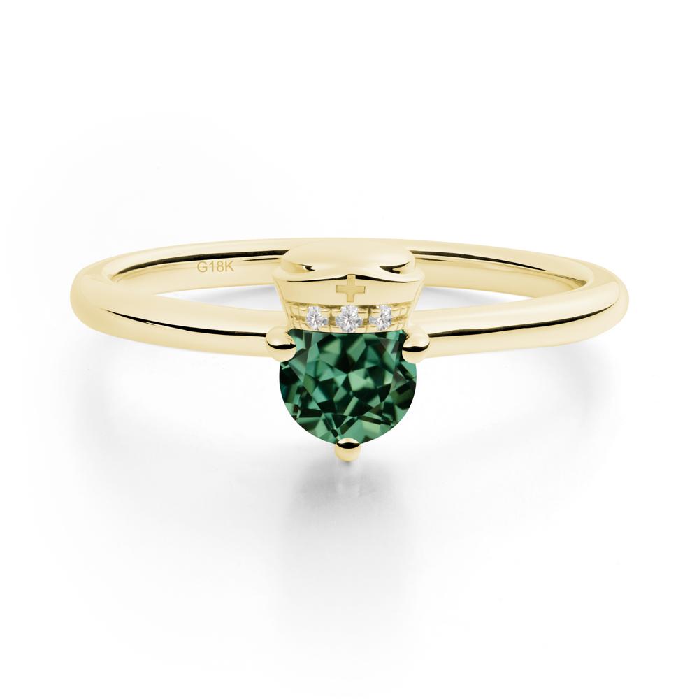 Cap Inspired Round Green Sapphire Ring - LUO Jewelry #metal_18k yellow gold