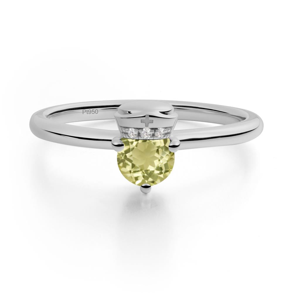 Nurse Cap Inspired Lemon Quartz Ring - LUO Jewelry #metal_platinum