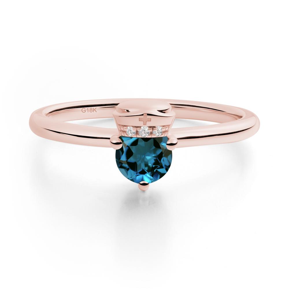 Nurse Cap Inspired London Blue Topaz Ring - LUO Jewelry #metal_18k rose gold