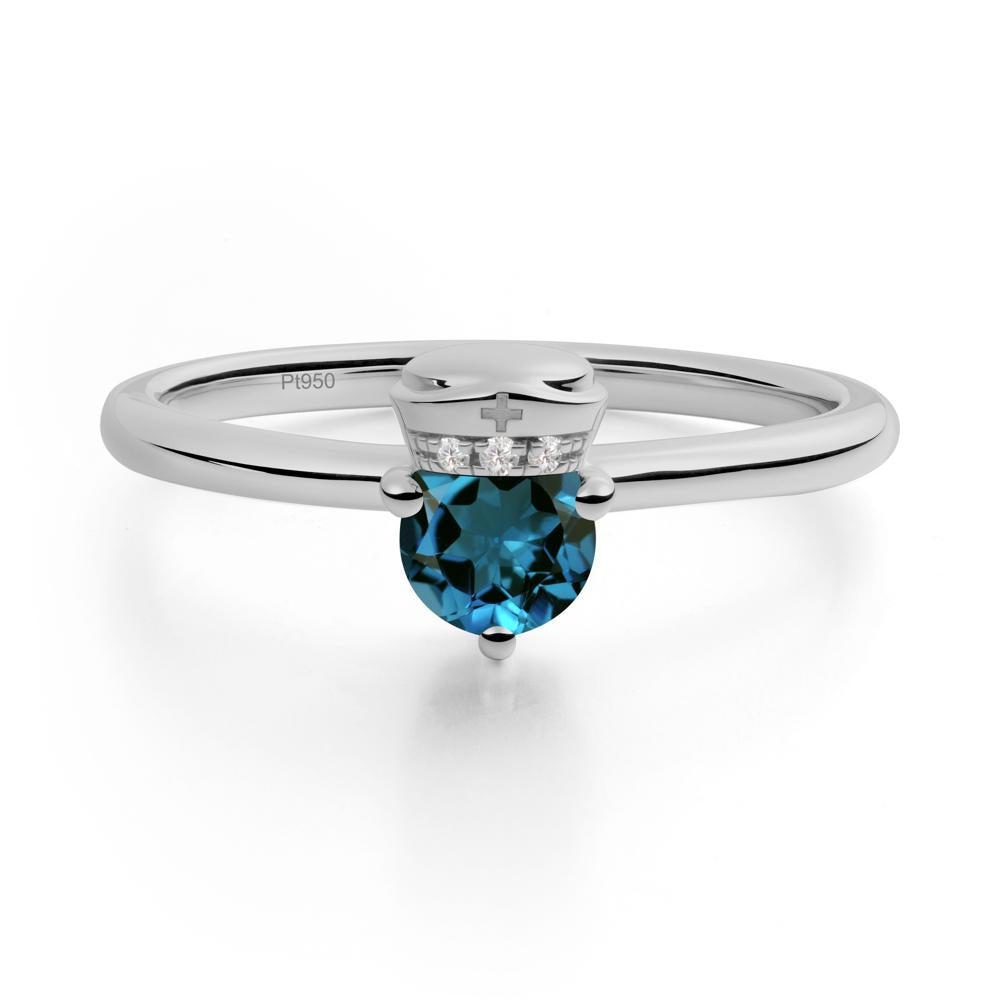 Nurse Cap Inspired London Blue Topaz Ring - LUO Jewelry #metal_platinum