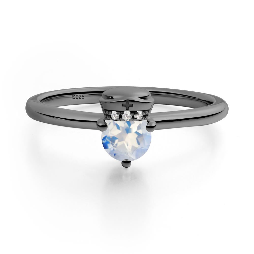 Nurse Cap Inspired Moonstone Ring - LUO Jewelry #metal_black finish sterling silver