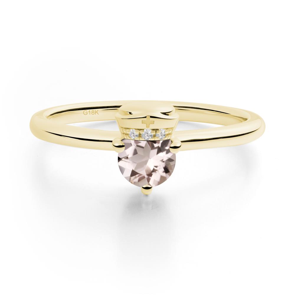 Cap Inspired Round Morganite Ring - LUO Jewelry #metal_18k yellow gold