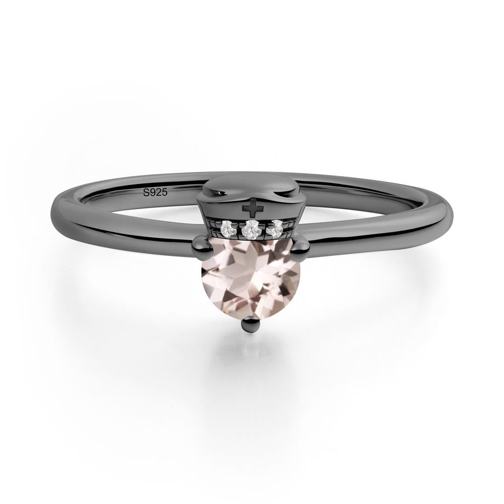 Cap Inspired Round Morganite Ring - LUO Jewelry #metal_black finish sterling silver