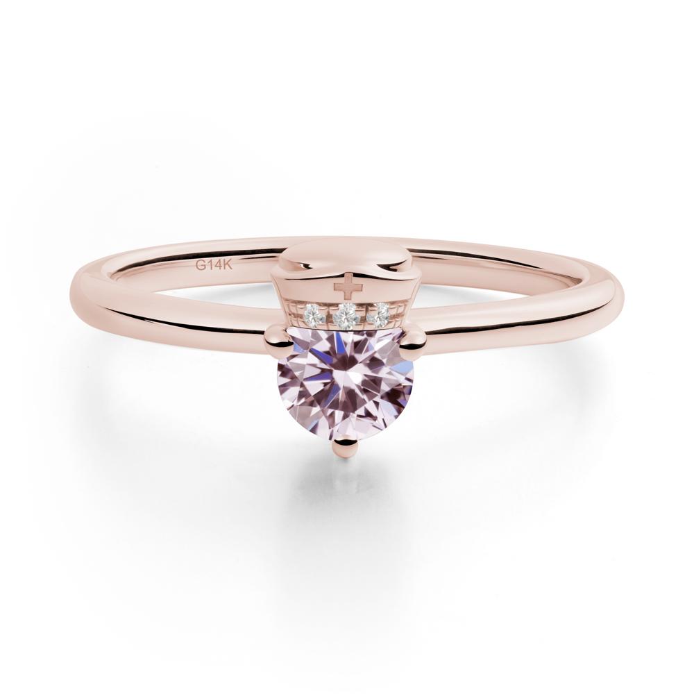 Cap Inspired Round Pink Cubic Zirconia Ring - LUO Jewelry #metal_14k rose gold