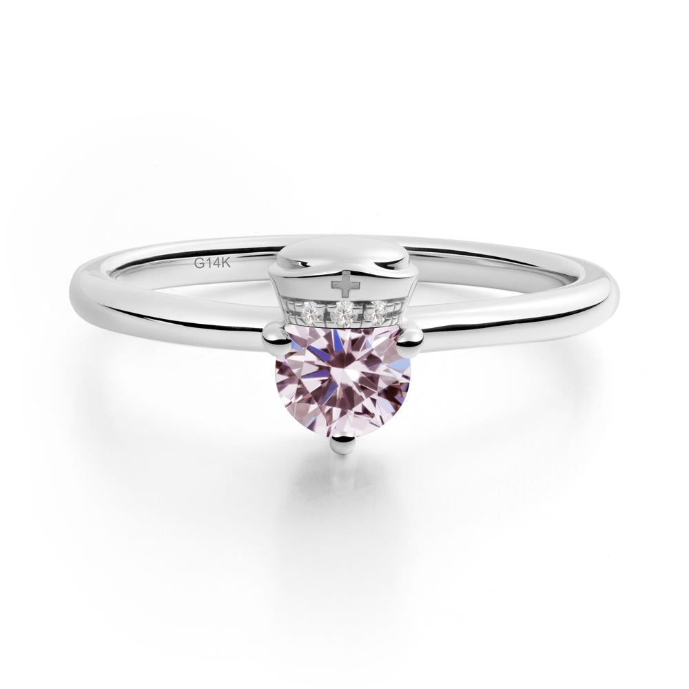 Cap Inspired Round Pink Cubic Zirconia Ring - LUO Jewelry #metal_14k white gold