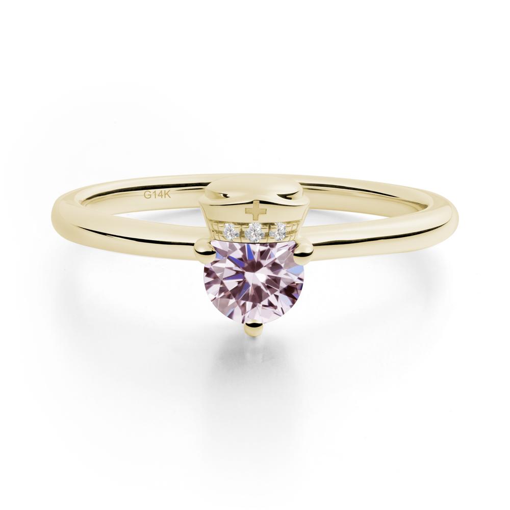 Cap Inspired Round Pink Cubic Zirconia Ring - LUO Jewelry #metal_14k yellow gold
