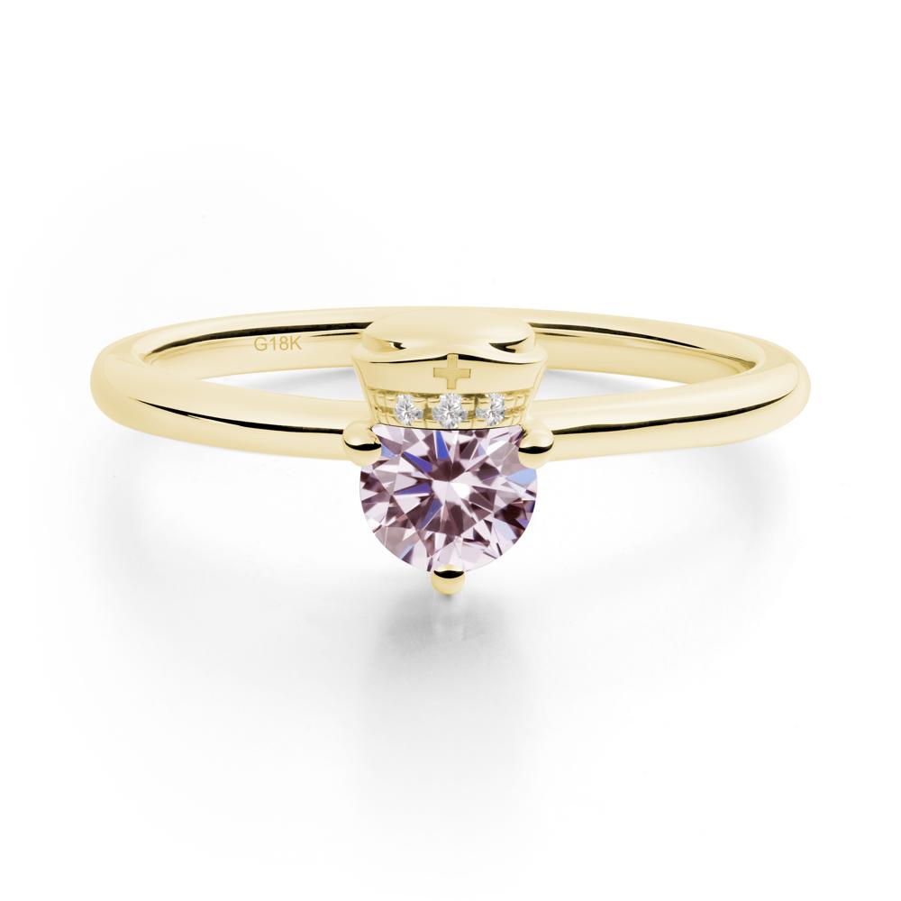 Cap Inspired Round Pink Cubic Zirconia Ring - LUO Jewelry #metal_18k yellow gold