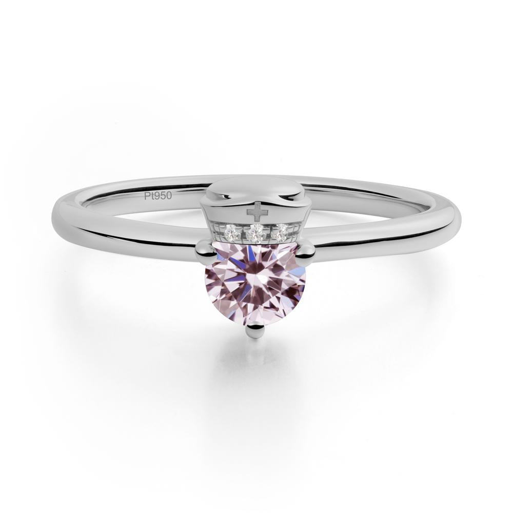 Cap Inspired Round Pink Cubic Zirconia Ring - LUO Jewelry #metal_platinum