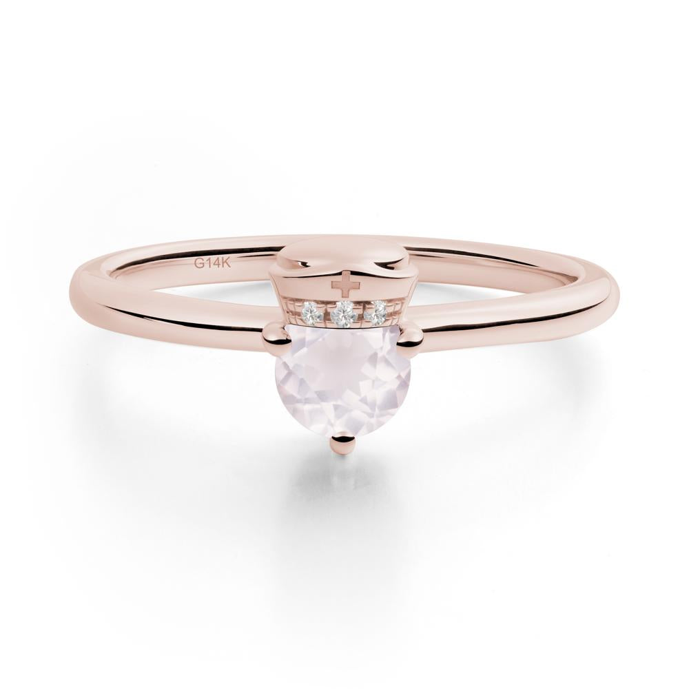 Cap Inspired Round Rose Quartz Ring - LUO Jewelry #metal_14k rose gold