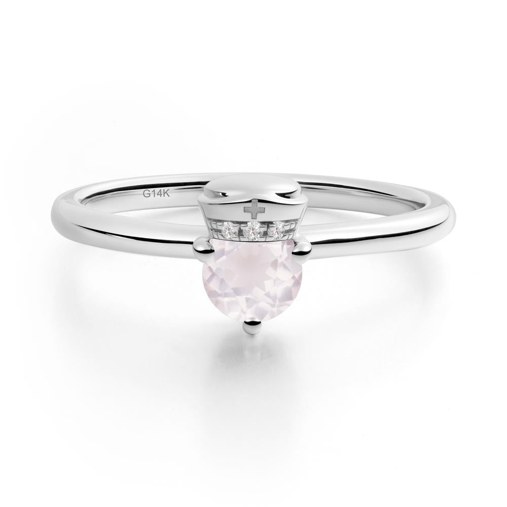 Cap Inspired Round Rose Quartz Ring - LUO Jewelry #metal_14k white gold