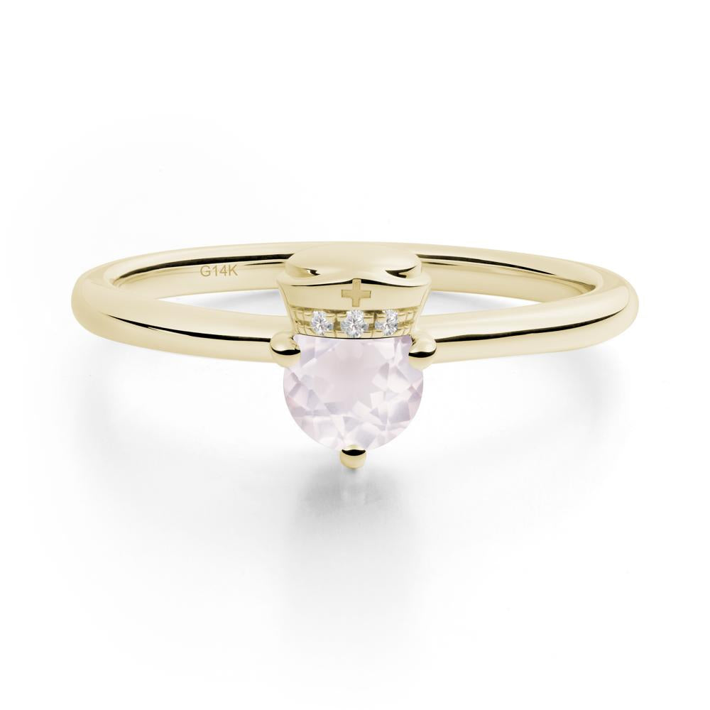Cap Inspired Round Rose Quartz Ring - LUO Jewelry #metal_14k yellow gold
